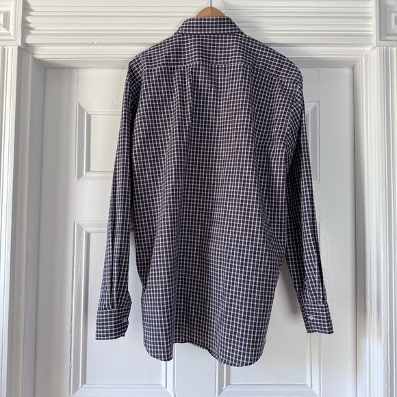 Tailorbyrd Men's Navy Blue Brown Checkered Plaid Shirt Contrast Collar Cuff XXL - Picture 2 of 10